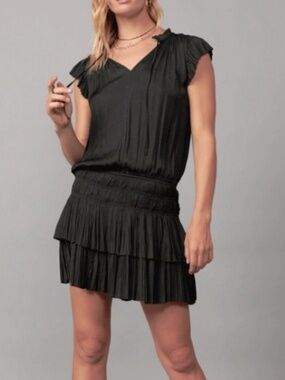 Current Air Drop Waist Zoey Split Neck Tie Mini Dress